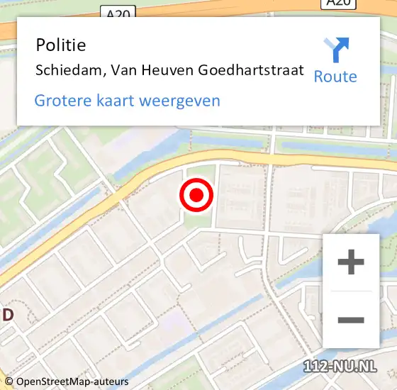 Locatie op kaart van de 112 melding: Politie Schiedam, Van Heuven Goedhartstraat op 15 augustus 2024 01:46