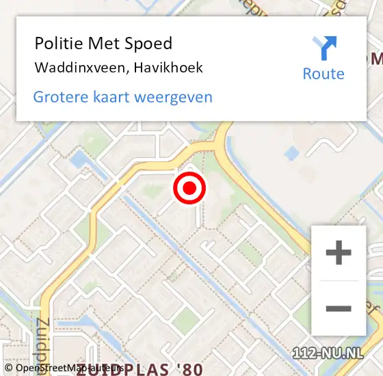 Locatie op kaart van de 112 melding: Politie Met Spoed Naar Waddinxveen, Havikhoek op 15 augustus 2024 04:27