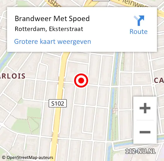 Locatie op kaart van de 112 melding: Brandweer Met Spoed Naar Rotterdam, Eksterstraat op 15 augustus 2024 04:45