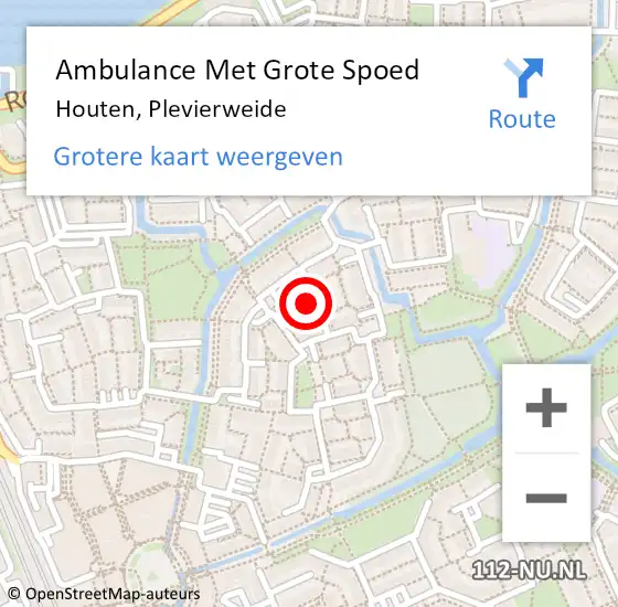 Locatie op kaart van de 112 melding: Ambulance Met Grote Spoed Naar Houten, Plevierweide op 16 oktober 2014 11:57