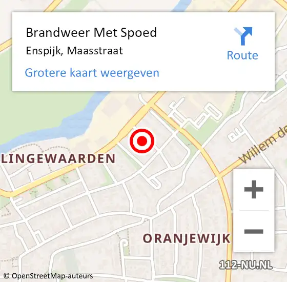 Locatie op kaart van de 112 melding: Brandweer Met Spoed Naar Enspijk, Maasstraat op 15 augustus 2024 07:20