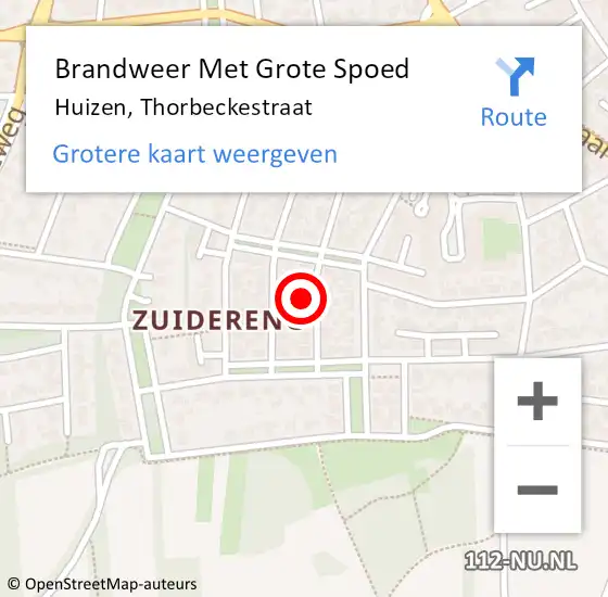 Locatie op kaart van de 112 melding: Brandweer Met Grote Spoed Naar Huizen, Thorbeckestraat op 15 augustus 2024 07:31