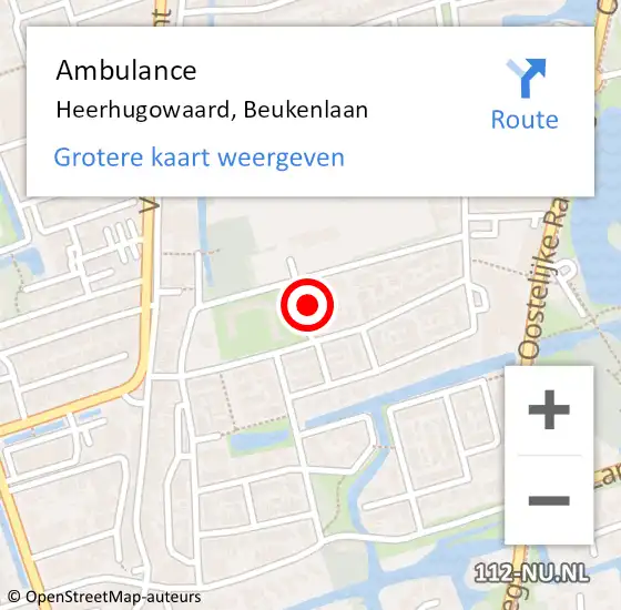 Locatie op kaart van de 112 melding: Ambulance Heerhugowaard, Beukenlaan op 15 augustus 2024 07:35