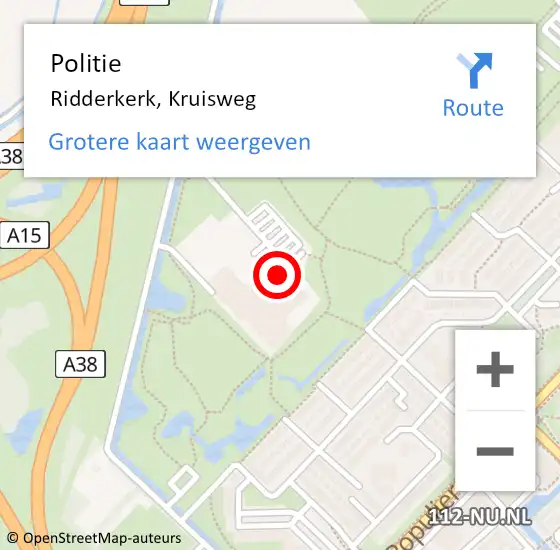 Locatie op kaart van de 112 melding: Politie Ridderkerk, Kruisweg op 15 augustus 2024 07:52