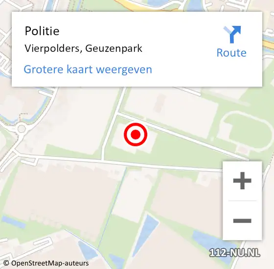 Locatie op kaart van de 112 melding: Politie Vierpolders, Geuzenpark op 15 augustus 2024 07:52