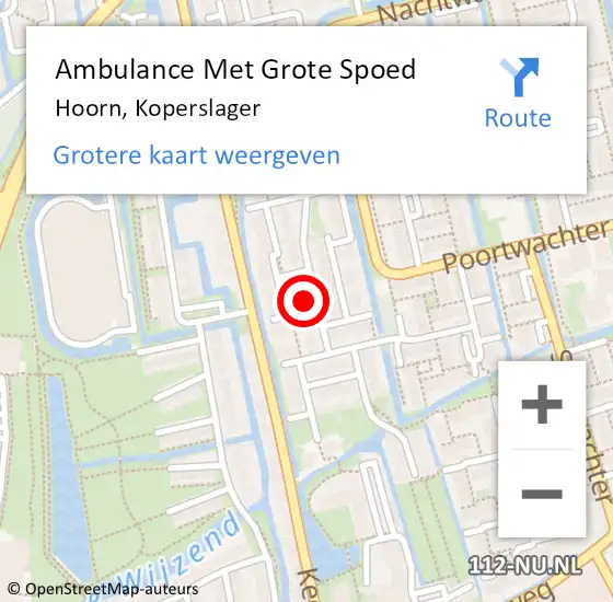 Locatie op kaart van de 112 melding: Ambulance Met Grote Spoed Naar Hoorn, Koperslager op 15 augustus 2024 07:54