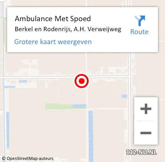 Locatie op kaart van de 112 melding: Ambulance Met Spoed Naar Berkel en Rodenrijs, A.H. Verweijweg op 15 augustus 2024 08:20