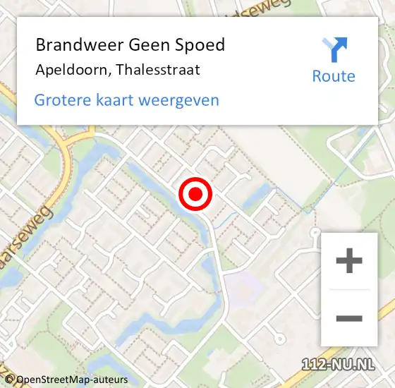 Locatie op kaart van de 112 melding: Brandweer Geen Spoed Naar Apeldoorn, Thalesstraat op 15 augustus 2024 08:37