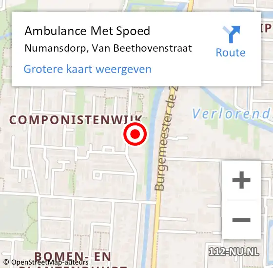 Locatie op kaart van de 112 melding: Ambulance Met Spoed Naar Numansdorp, Van Beethovenstraat op 15 augustus 2024 08:54