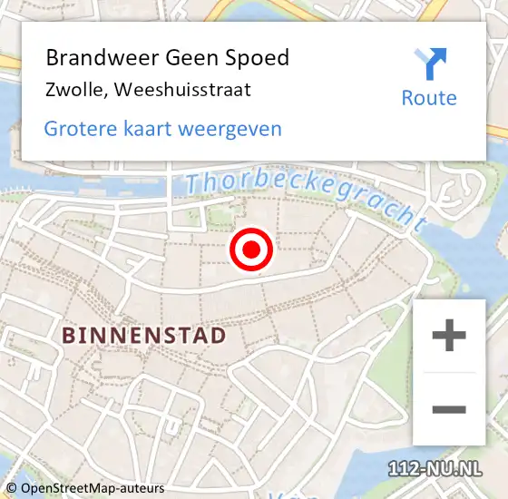 Locatie op kaart van de 112 melding: Brandweer Geen Spoed Naar Zwolle, Weeshuisstraat op 15 augustus 2024 09:13