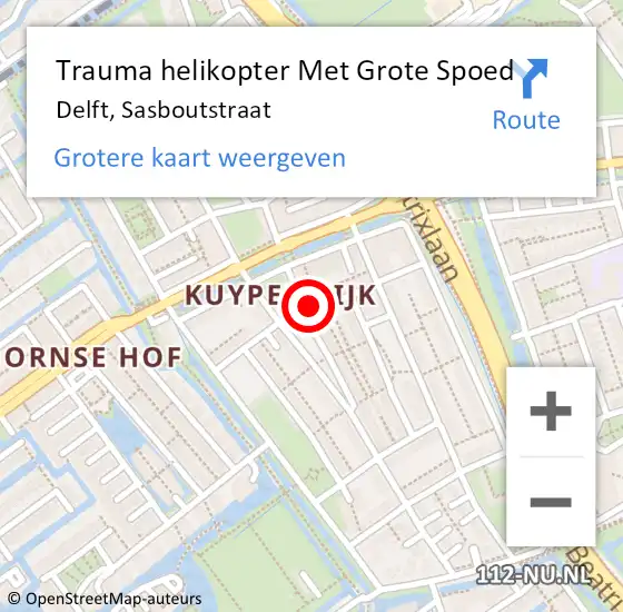 Locatie op kaart van de 112 melding: Trauma helikopter Met Grote Spoed Naar Delft, Sasboutstraat op 15 augustus 2024 09:24