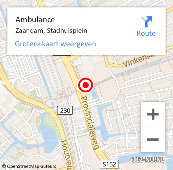 Locatie op kaart van de 112 melding: Ambulance Zaandam, Stadhuisplein op 15 augustus 2024 09:28