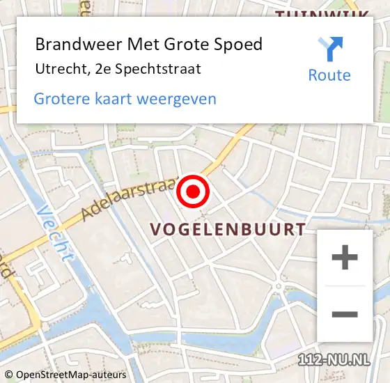 Locatie op kaart van de 112 melding: Brandweer Met Grote Spoed Naar Utrecht, 2e Spechtstraat op 15 augustus 2024 09:43