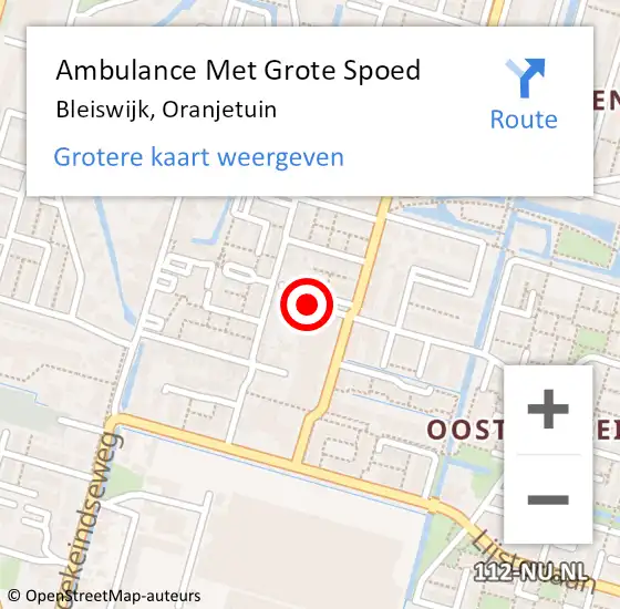 Locatie op kaart van de 112 melding: Ambulance Met Grote Spoed Naar Bleiswijk, Oranjetuin op 15 augustus 2024 09:52