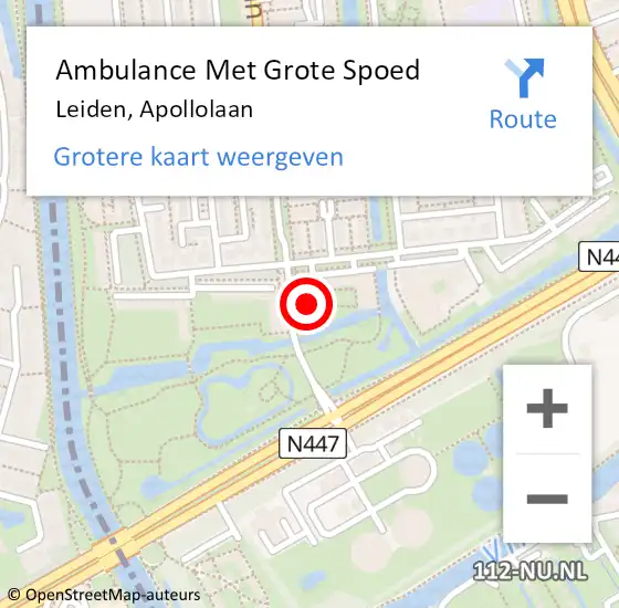 Locatie op kaart van de 112 melding: Ambulance Met Grote Spoed Naar Leiden, Apollolaan op 15 augustus 2024 09:52