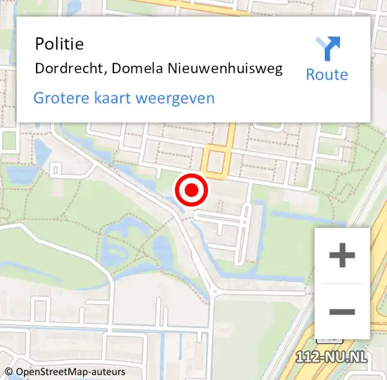 Locatie op kaart van de 112 melding: Politie Dordrecht, Domela Nieuwenhuisweg op 15 augustus 2024 10:16