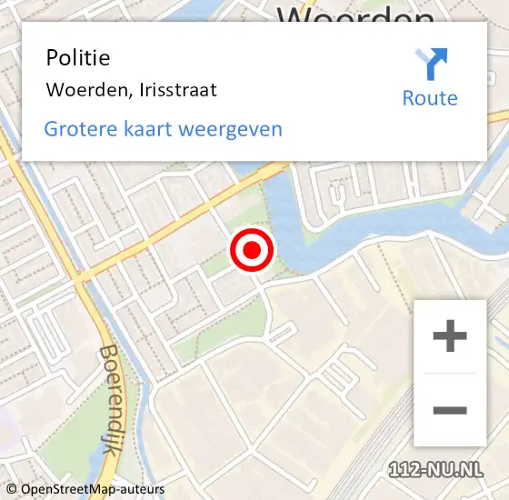 Locatie op kaart van de 112 melding: Politie Woerden, Irisstraat op 15 augustus 2024 10:18