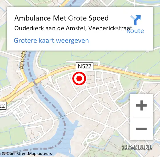 Locatie op kaart van de 112 melding: Ambulance Met Grote Spoed Naar Ouderkerk aan de Amstel, Veenerickstraat op 15 augustus 2024 10:22