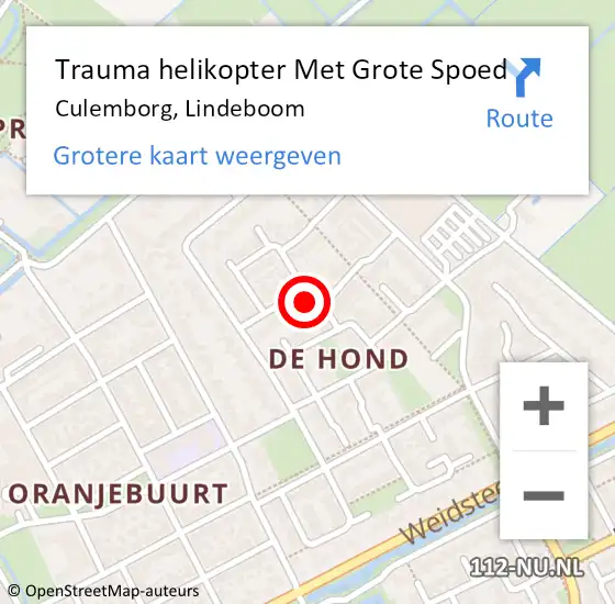 Locatie op kaart van de 112 melding: Trauma helikopter Met Grote Spoed Naar Culemborg, Lindeboom op 15 augustus 2024 10:31