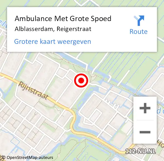 Locatie op kaart van de 112 melding: Ambulance Met Grote Spoed Naar Alblasserdam, Reigerstraat op 15 augustus 2024 10:33