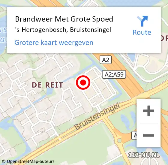 Locatie op kaart van de 112 melding: Brandweer Met Grote Spoed Naar 's-Hertogenbosch, Bruistensingel op 15 augustus 2024 10:35