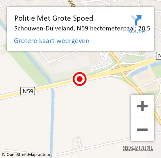 Locatie op kaart van de 112 melding: Politie Met Grote Spoed Naar Schouwen-Duiveland, N59 hectometerpaal: 20,5 op 15 augustus 2024 11:06