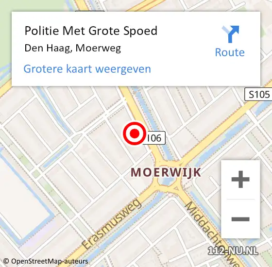 Locatie op kaart van de 112 melding: Politie Met Grote Spoed Naar Den Haag, Moerweg op 15 augustus 2024 11:15