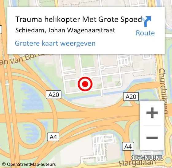 Locatie op kaart van de 112 melding: Trauma helikopter Met Grote Spoed Naar Schiedam, Johan Wagenaarstraat op 15 augustus 2024 11:29