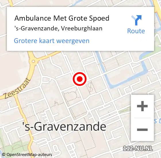 Locatie op kaart van de 112 melding: Ambulance Met Grote Spoed Naar 's-Gravenzande, Vreeburghlaan op 15 augustus 2024 11:30