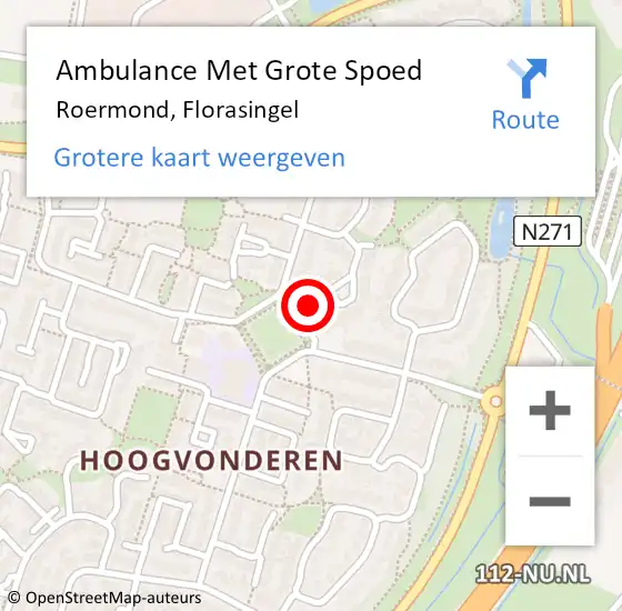 Locatie op kaart van de 112 melding: Ambulance Met Grote Spoed Naar Roermond, Florasingel op 15 augustus 2024 11:40