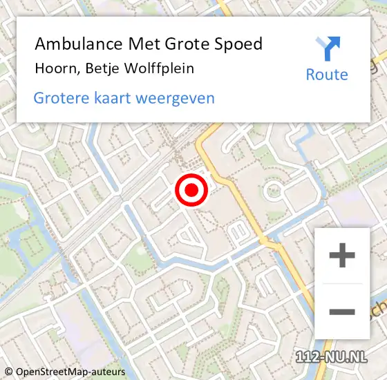 Locatie op kaart van de 112 melding: Ambulance Met Grote Spoed Naar Hoorn, Betje Wolffplein op 15 augustus 2024 12:04