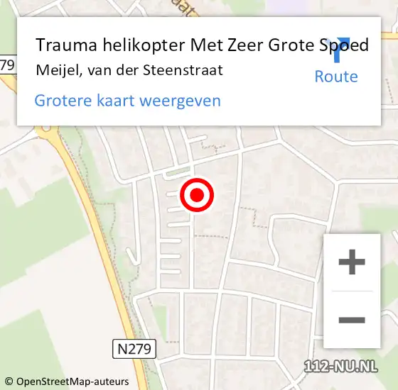 Locatie op kaart van de 112 melding: Trauma helikopter Met Zeer Grote Spoed Naar Meijel, van der Steenstraat op 15 augustus 2024 12:13