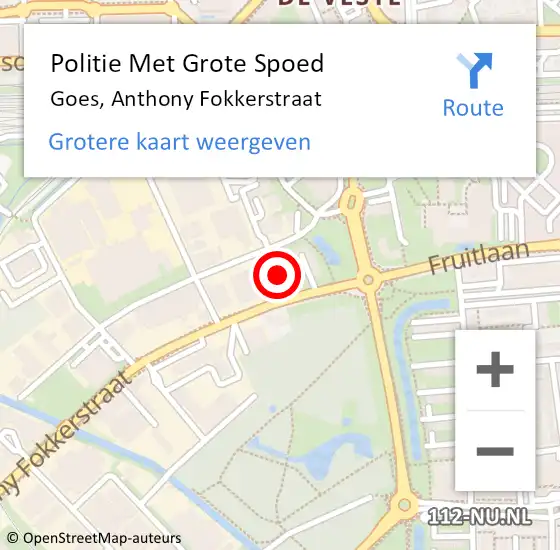 Locatie op kaart van de 112 melding: Politie Met Grote Spoed Naar Goes, Anthony Fokkerstraat op 15 augustus 2024 12:28