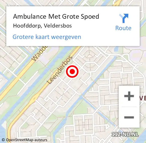 Locatie op kaart van de 112 melding: Ambulance Met Grote Spoed Naar Hoofddorp, Veldersbos op 15 augustus 2024 12:30