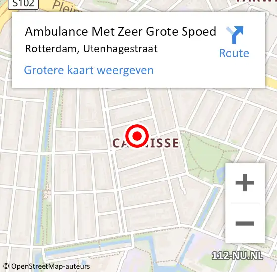 Locatie op kaart van de 112 melding: Ambulance Met Zeer Grote Spoed Naar Rotterdam, Utenhagestraat op 15 augustus 2024 12:38