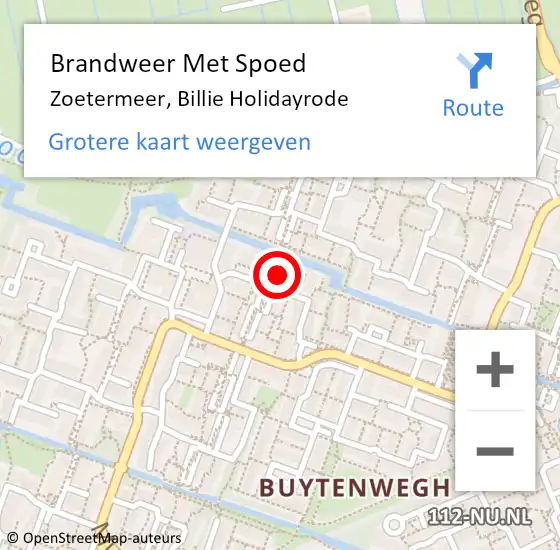 Locatie op kaart van de 112 melding: Brandweer Met Spoed Naar Zoetermeer, Billie Holidayrode op 15 augustus 2024 12:40