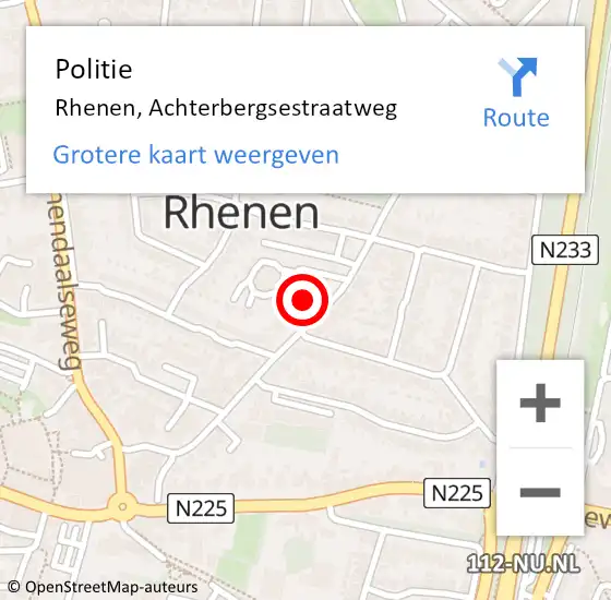 Locatie op kaart van de 112 melding: Politie Rhenen, Achterbergsestraatweg op 15 augustus 2024 12:56