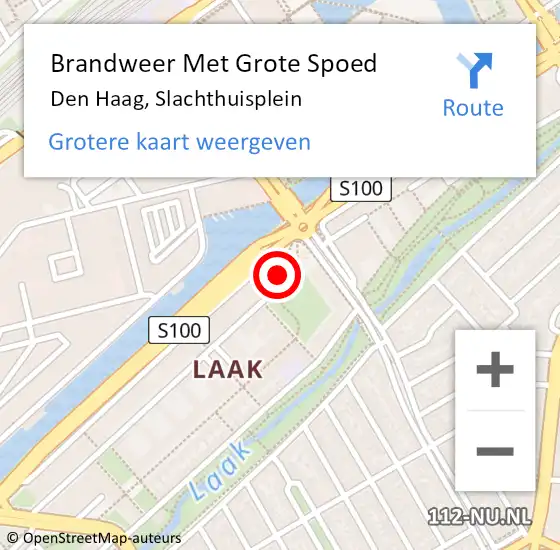 Locatie op kaart van de 112 melding: Brandweer Met Grote Spoed Naar Den Haag, Slachthuisplein op 15 augustus 2024 13:13