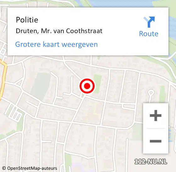 Locatie op kaart van de 112 melding: Politie Druten, Mr. van Coothstraat op 15 augustus 2024 13:24