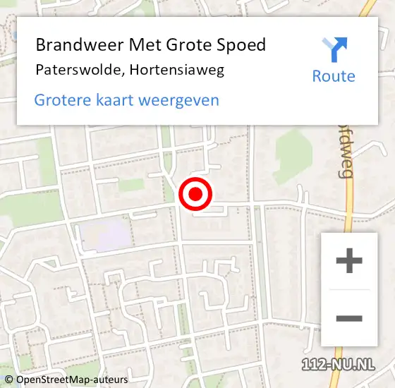 Locatie op kaart van de 112 melding: Brandweer Met Grote Spoed Naar Paterswolde, Hortensiaweg op 15 augustus 2024 13:24