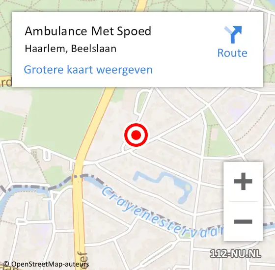 Locatie op kaart van de 112 melding: Ambulance Met Spoed Naar Haarlem, Beelslaan op 15 augustus 2024 13:25