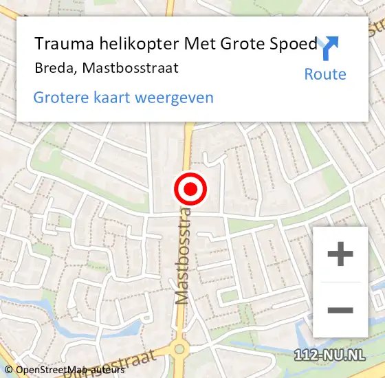 Locatie op kaart van de 112 melding: Trauma helikopter Met Grote Spoed Naar Breda, Mastbosstraat op 15 augustus 2024 13:48