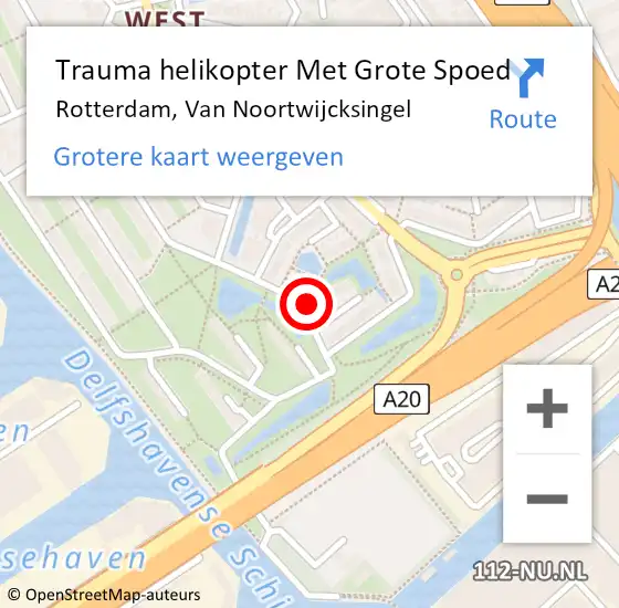 Locatie op kaart van de 112 melding: Trauma helikopter Met Grote Spoed Naar Rotterdam, Van Noortwijcksingel op 15 augustus 2024 14:08