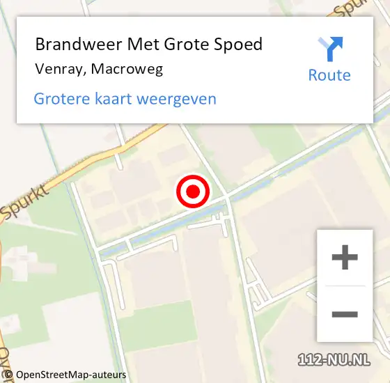 Locatie op kaart van de 112 melding: Brandweer Met Grote Spoed Naar Venray, Macroweg op 15 augustus 2024 14:12