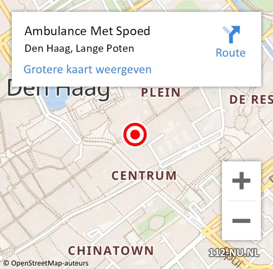 Locatie op kaart van de 112 melding: Ambulance Met Spoed Naar Den Haag, Lange Poten op 15 augustus 2024 14:17