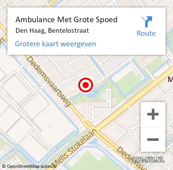 Locatie op kaart van de 112 melding: Ambulance Met Grote Spoed Naar Den Haag, Bentelostraat op 15 augustus 2024 14:25