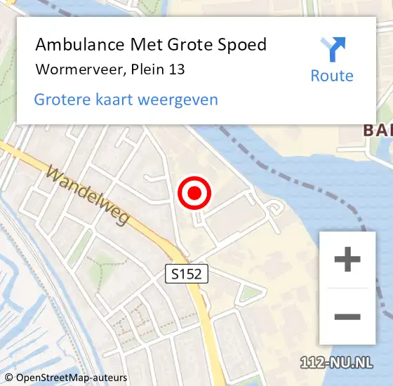 Locatie op kaart van de 112 melding: Ambulance Met Grote Spoed Naar Wormerveer, Plein 13 op 15 augustus 2024 14:29