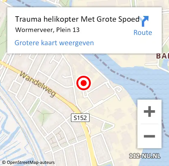 Locatie op kaart van de 112 melding: Trauma helikopter Met Grote Spoed Naar Wormerveer, Plein 13 op 15 augustus 2024 14:29