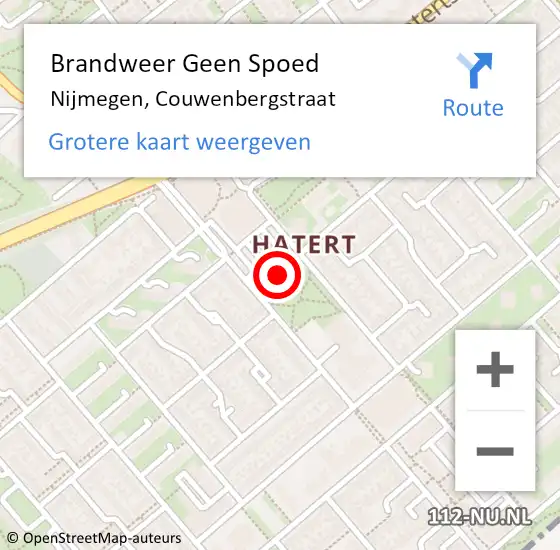 Locatie op kaart van de 112 melding: Brandweer Geen Spoed Naar Nijmegen, Couwenbergstraat op 15 augustus 2024 14:30