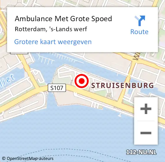 Locatie op kaart van de 112 melding: Ambulance Met Grote Spoed Naar Rotterdam, 's-Lands werf op 15 augustus 2024 15:11